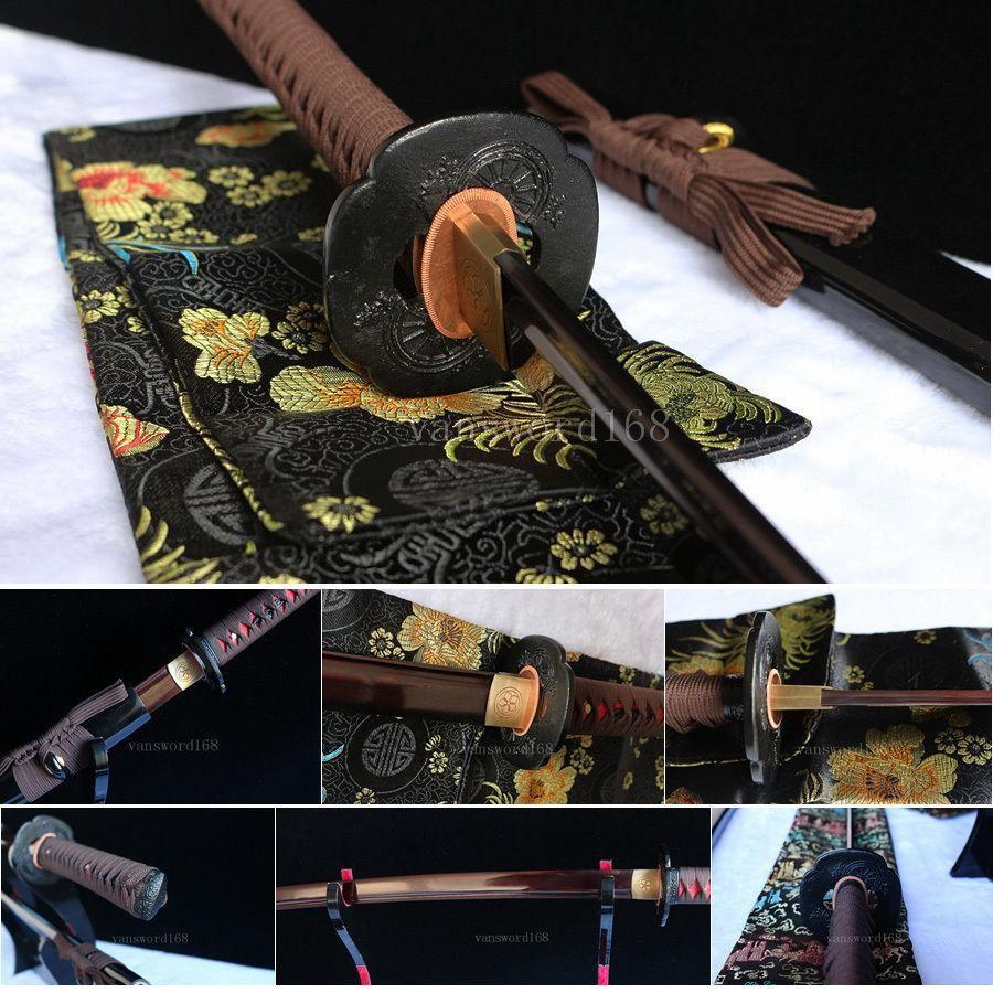 Ranka Padirbtas Raudonas Damasko Sulankstytas Plieno Asmenys Japoniskas Katana Samurajus Tikras Kardas